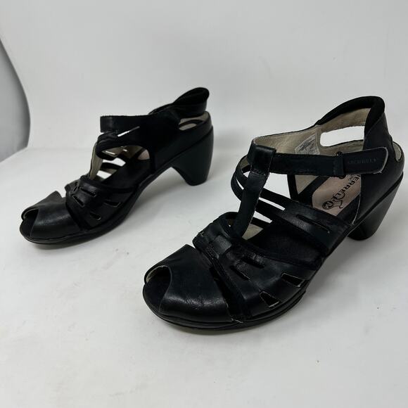Merrell Leather Heeled Sandal Black Open Toe Slingback - 7 - Picture 4 of 10
